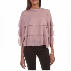 Women’s Bishop + Young Ruffled Blouse with Three Quarter Sleeves. Button Closure